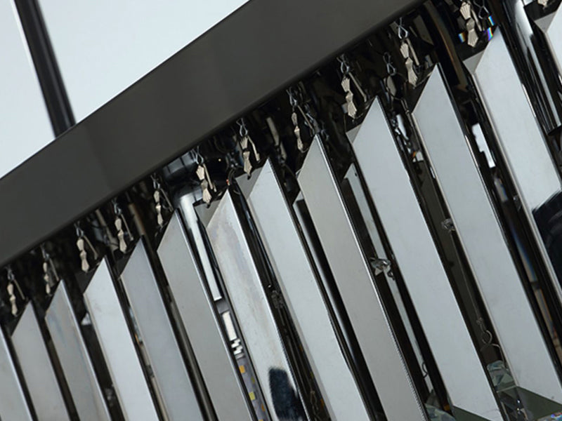 Smoky Grey Crystal Rectangular Dining Room Chandelier Morning light Detail