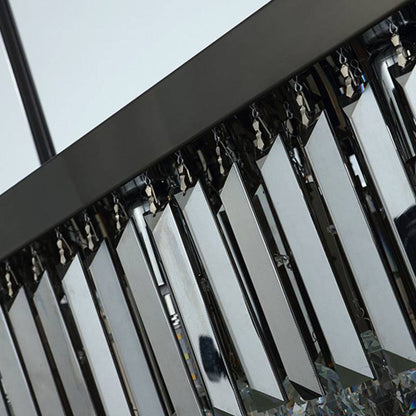 Smoky Grey Crystal Rectangular Dining Room Chandelier Morning light Detail