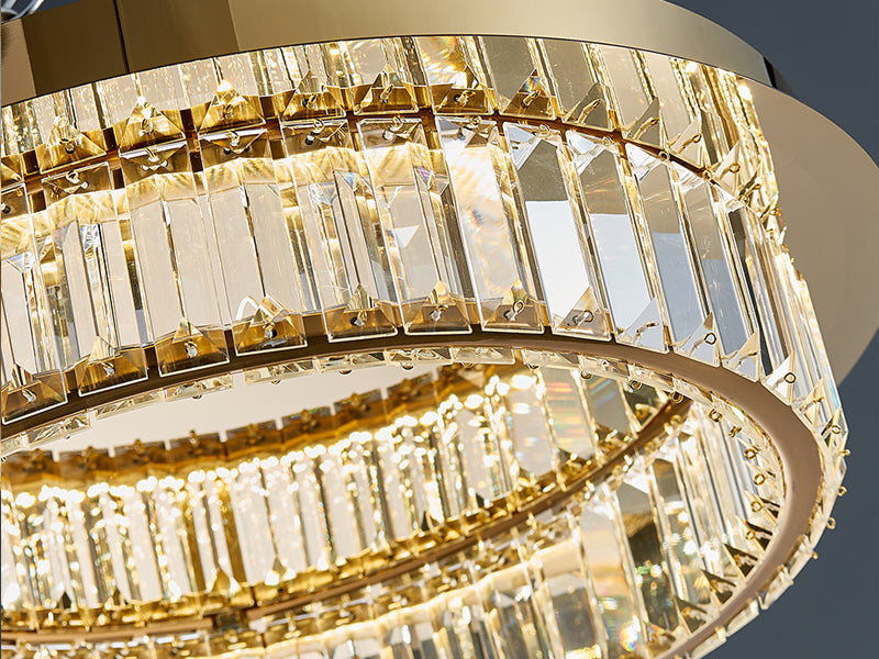 Gold round crystal chandelier  Ceiling detail