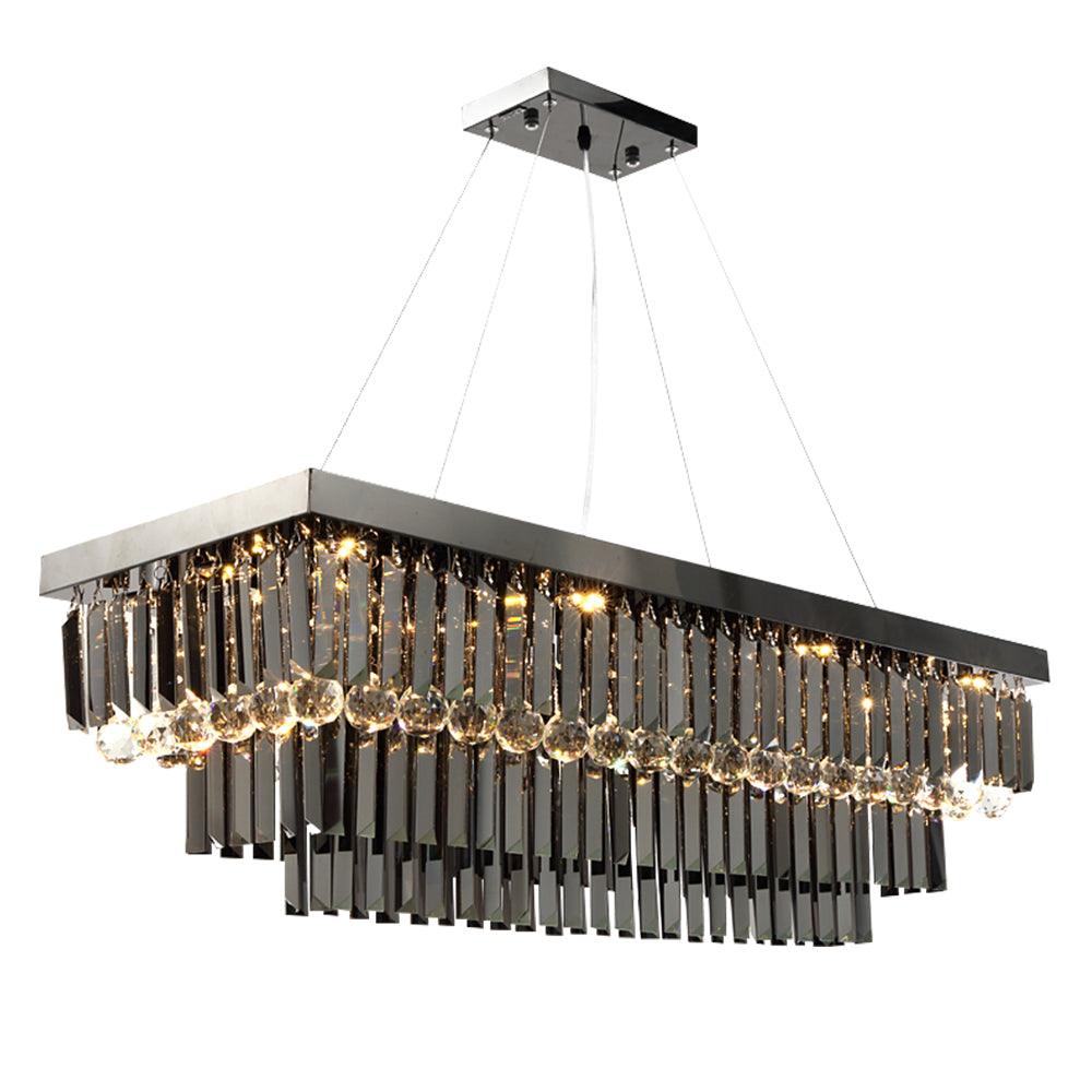 Noir Pendant Light-Rectangle Dining Room Black Crystal Chandelier