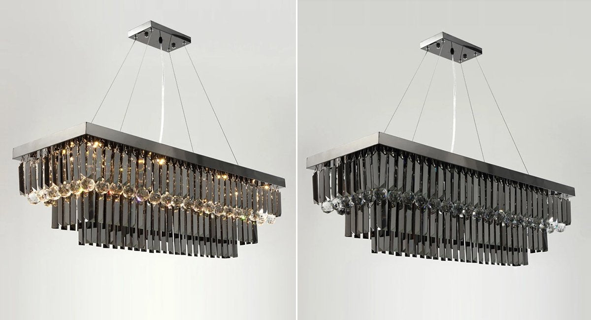 Noir Pendant Light-Rectangle Dining Room Black Crystal Chandelier-Real Shot