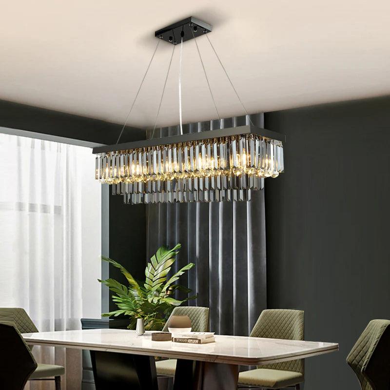 Noir Pendant Light-Rectangle Dining Room Black Crystal Chandelier