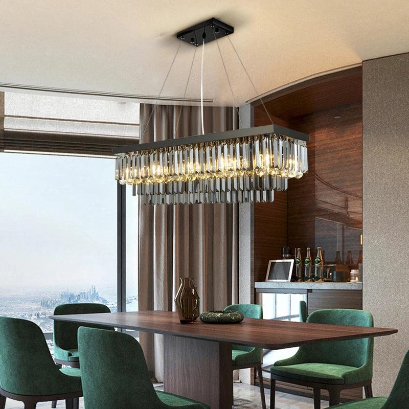 Noir Pendant Light-Rectangle Dining Room Black Crystal Chandelier