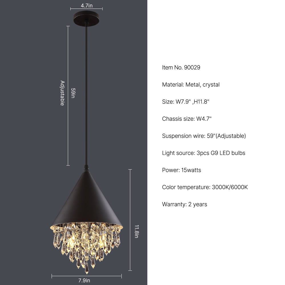 Black tassel crystal bar chandelier-size