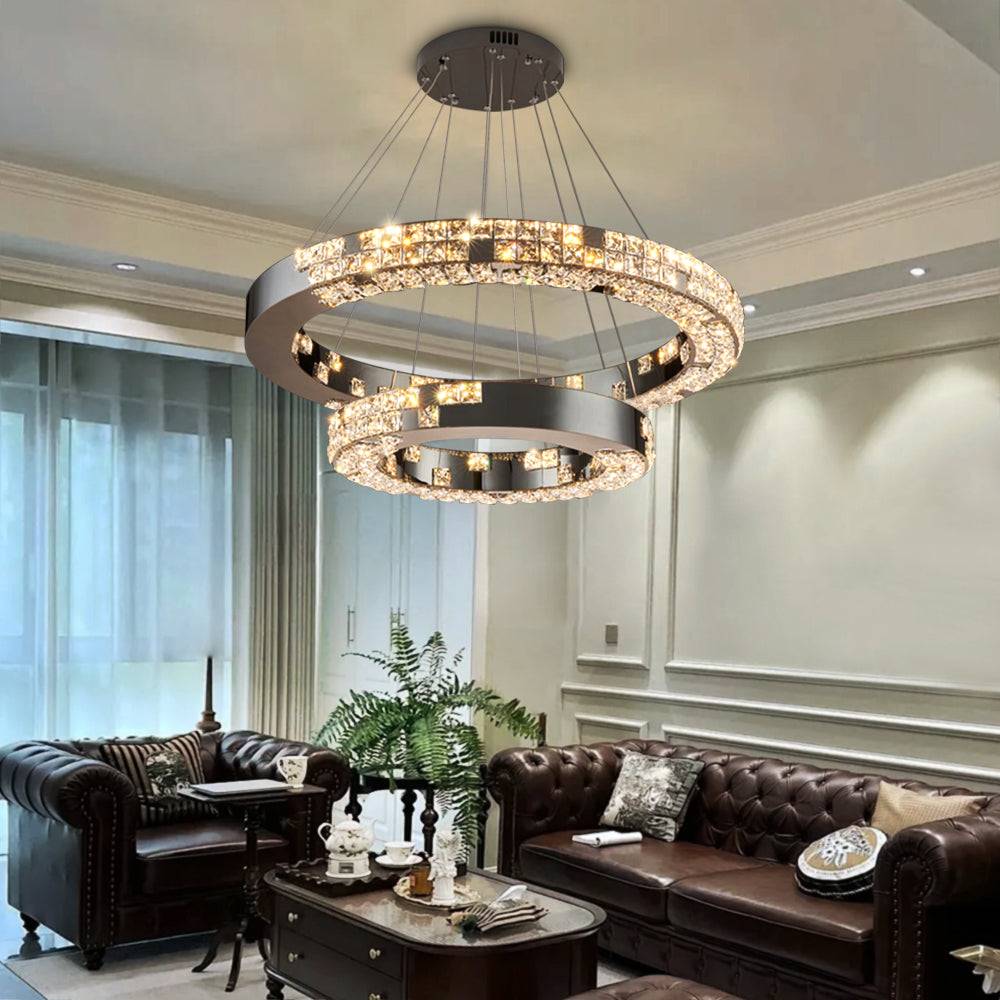 Crystal Circle living room chandelier Obsidian