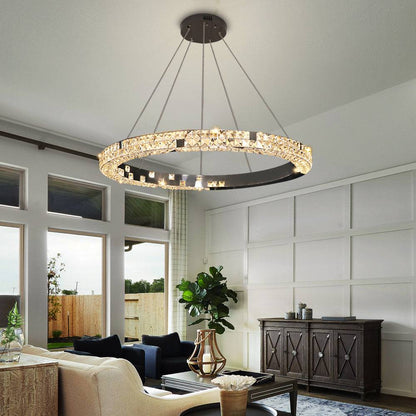 Crystal Circle living room chandelier Obsidian