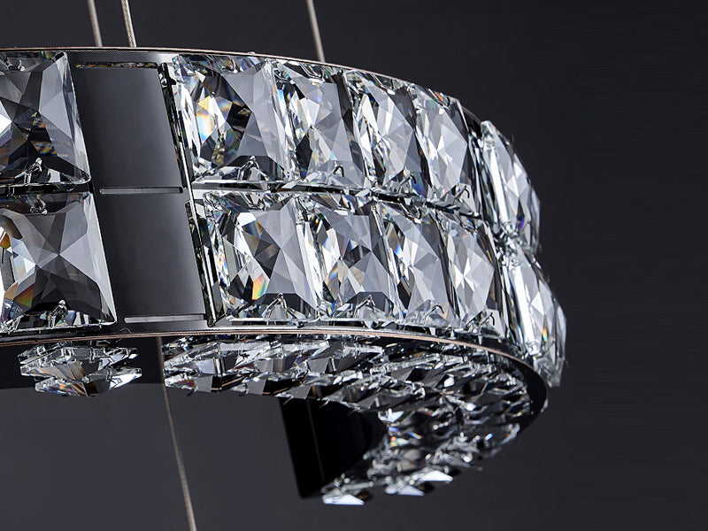 large crystal chandelier Obsidian Staircase detail