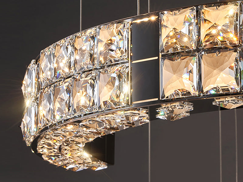 large crystal chandelier Obsidian Staircase detail