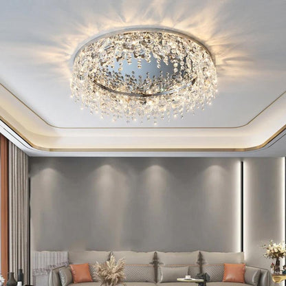 Modern Round Cascading Crystal Bedroom Ceiling Light Rain Ceiling yoogee