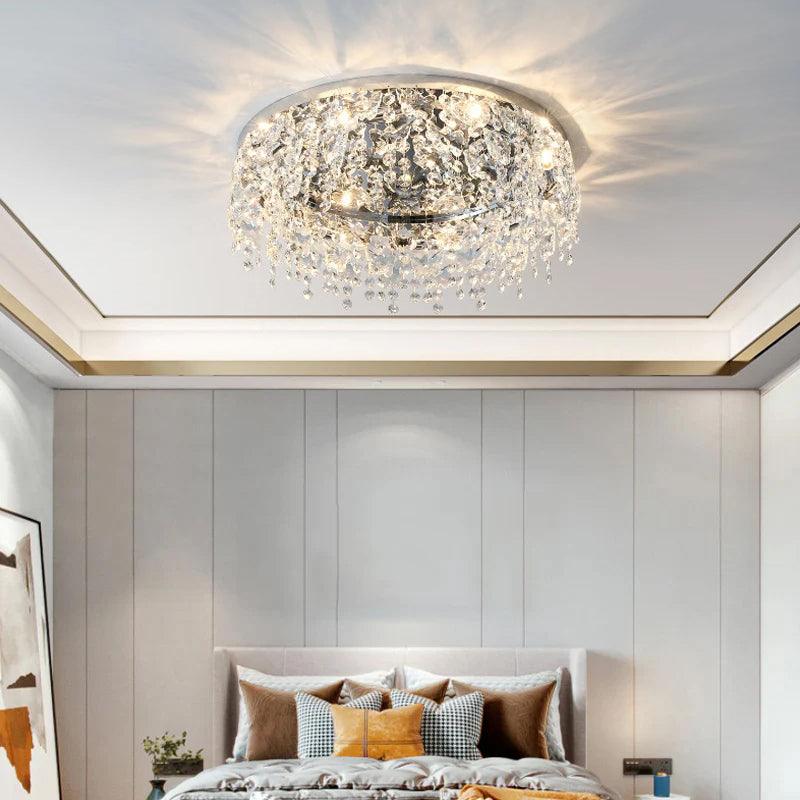 Modern Round Cascading Crystal Bedroom Ceiling Light Rain Ceiling yoogee