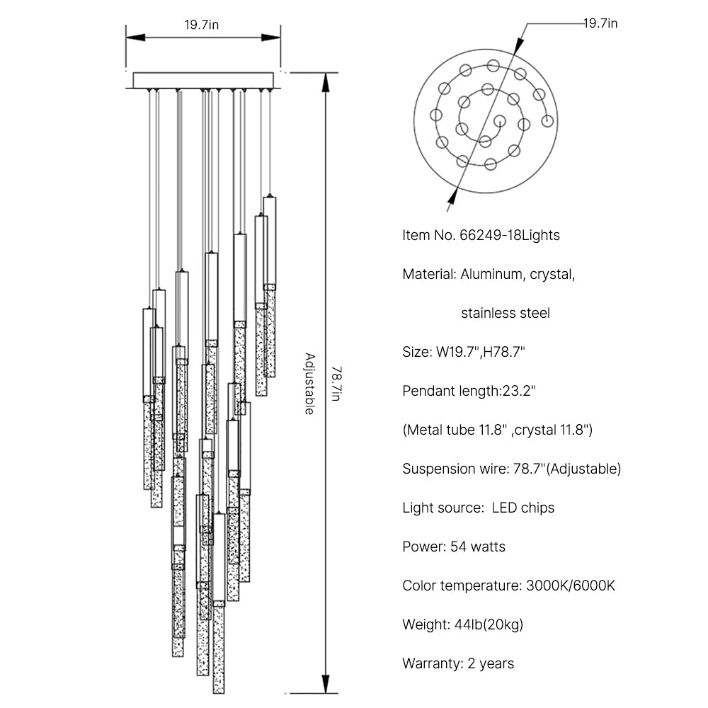 long hanging crystal chandelier Rhapsody 18 lights size