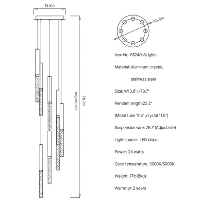 long hanging crystal chandelier Rhapsody 8 lights size