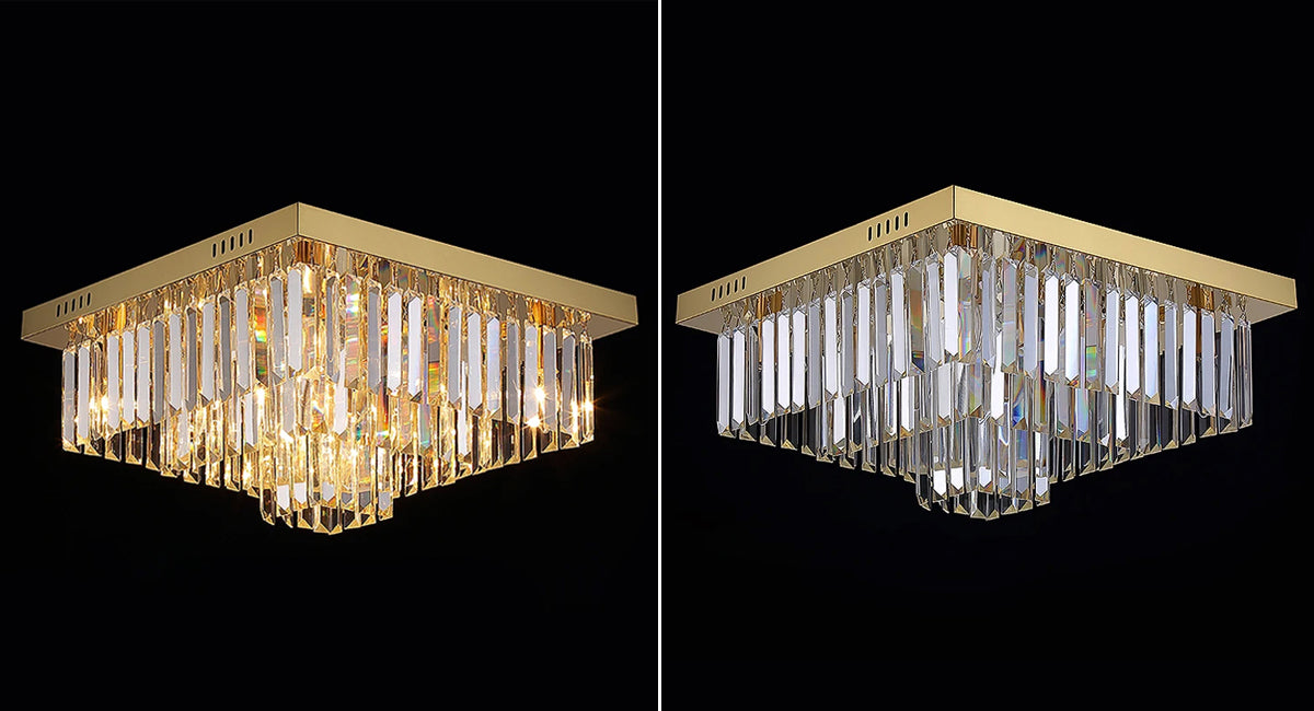 Golden three-layer square crystal ceiling lamp Sheen Ceiling