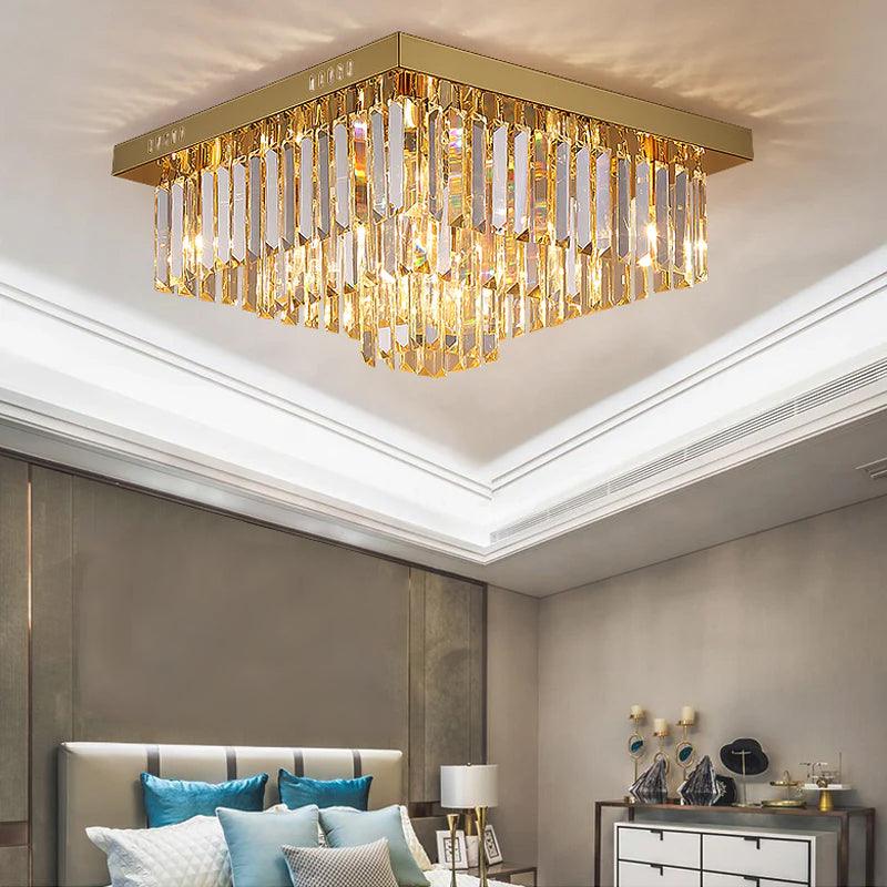 Golden square ceiling crystal chandelier Sheen Ceiling