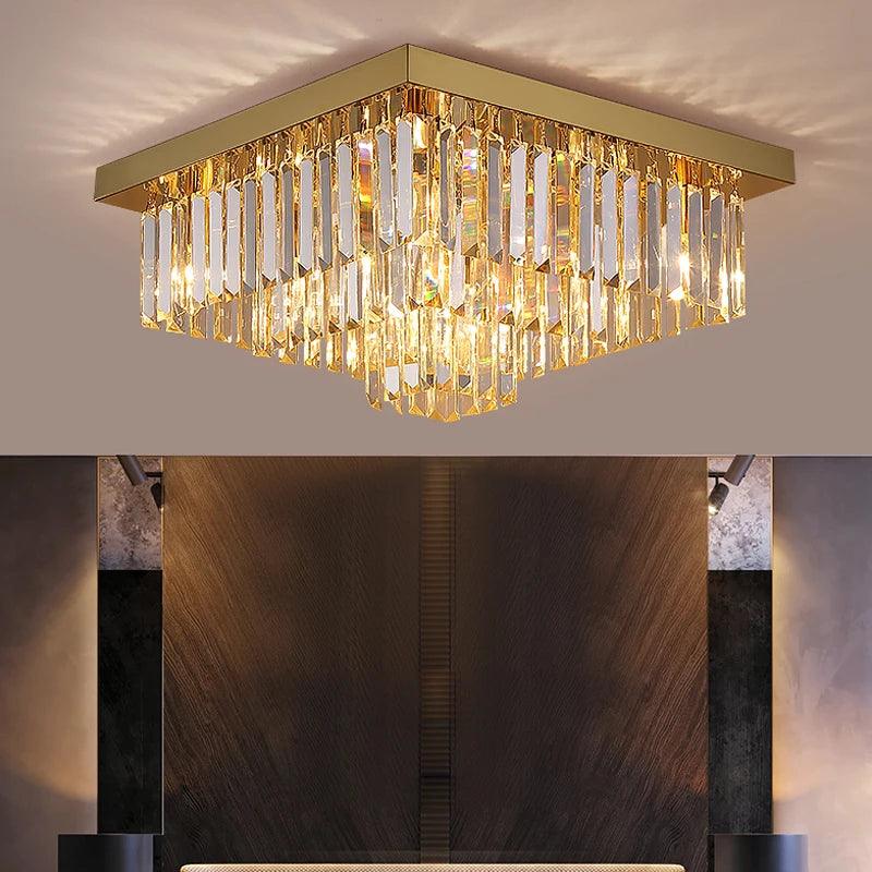 Golden square ceiling crystal chandelier Sheen Ceiling