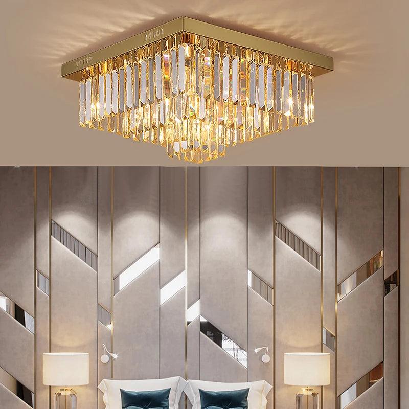 Golden square ceiling crystal chandelier Sheen Ceiling