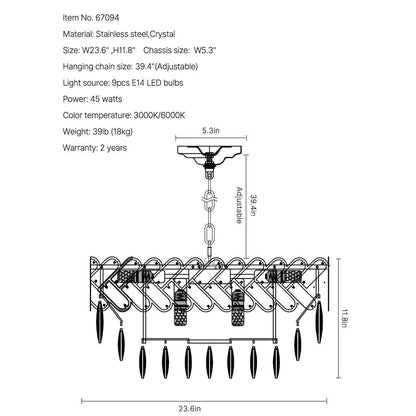 Solis Chandelier - Modern Gold Living Room Crystal Lighting Fixture SKU 23.6"