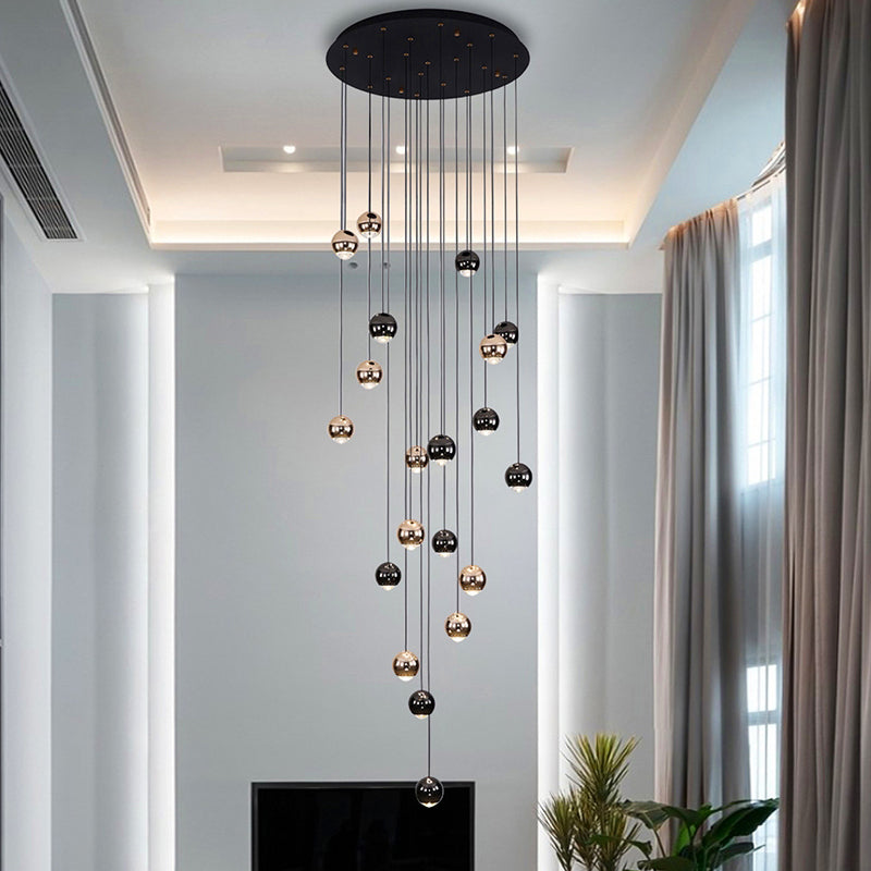 Modern minimalist style multi-head spherical chandelier for staircase Starry Sky