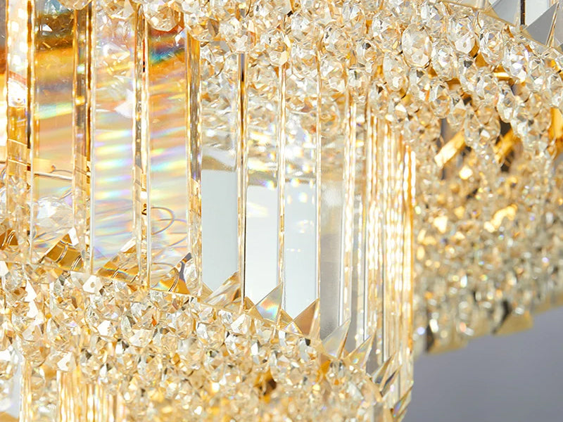 Golden three-layer round crystal living room ceiling lamp Starry Real detail