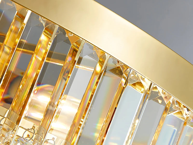 Golden three-layer round crystal living room ceiling lamp Starry Real detail