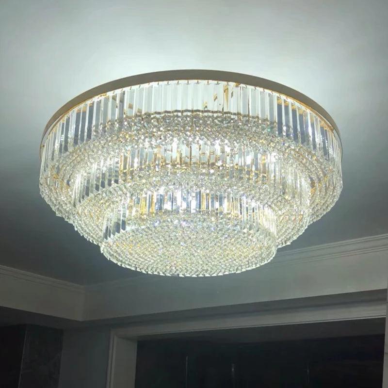 Golden three-layer round crystal living room ceiling lamp Starry Real