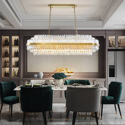 Vera Pendant Light-Oval Design Modern Dining Room Shiny Gold Crystal Chandelier