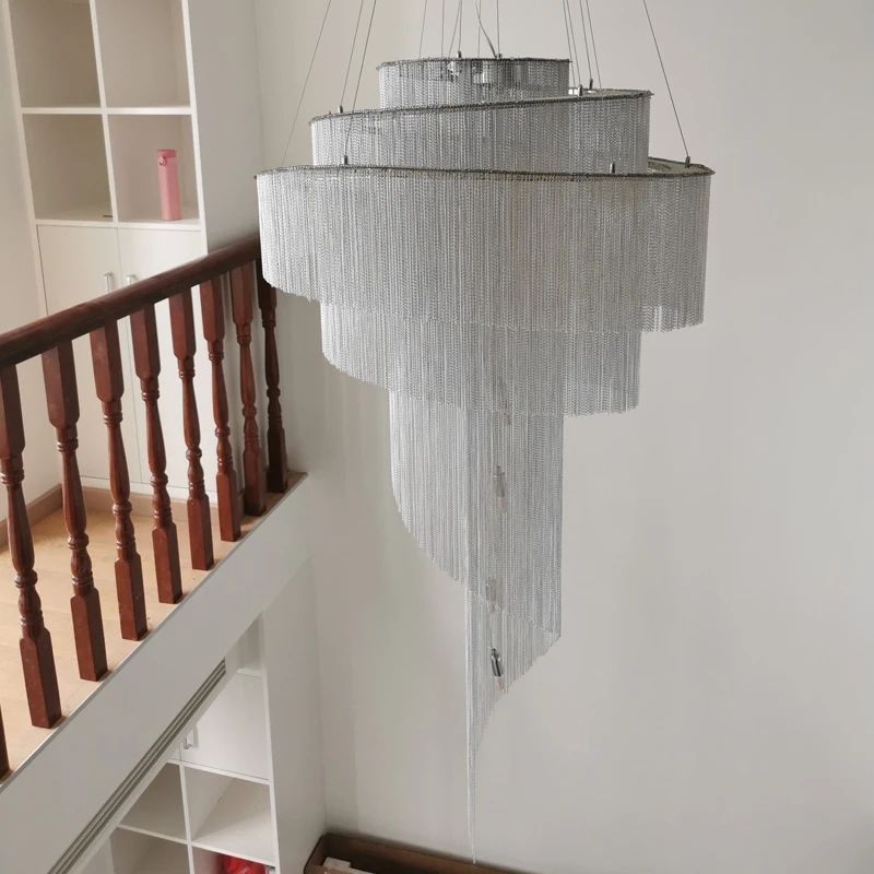 Creative tassel stair chandelier Waterfall Staircase Real shot