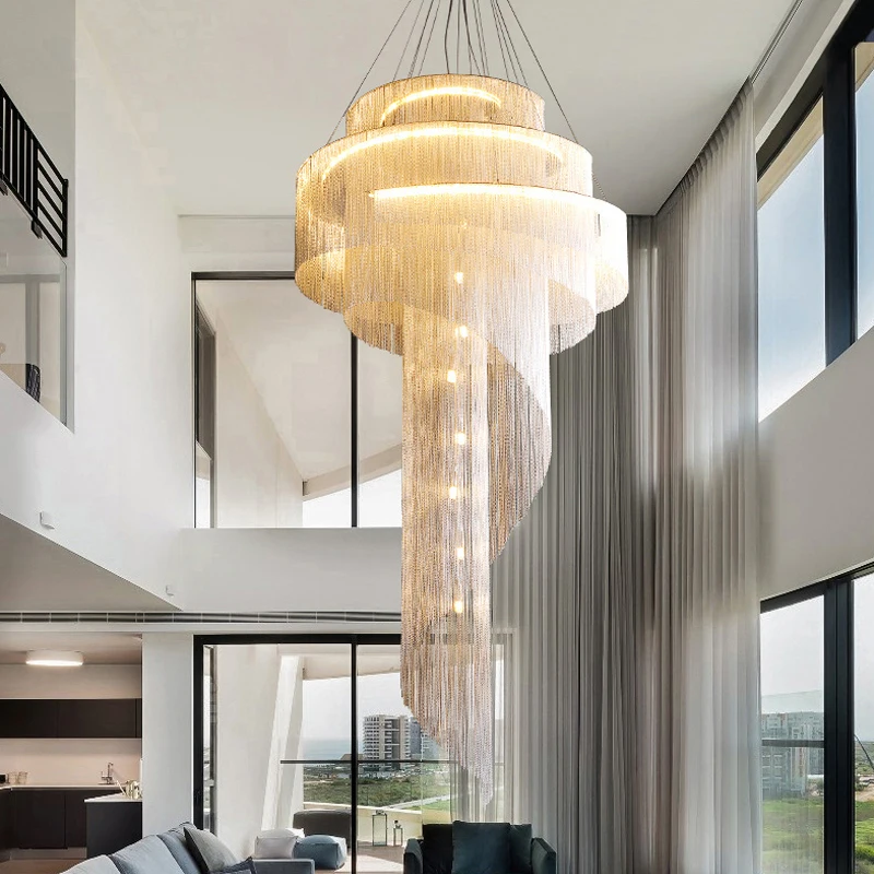 Creative tassel stair chandelier Waterfall Staircase Real shot detail