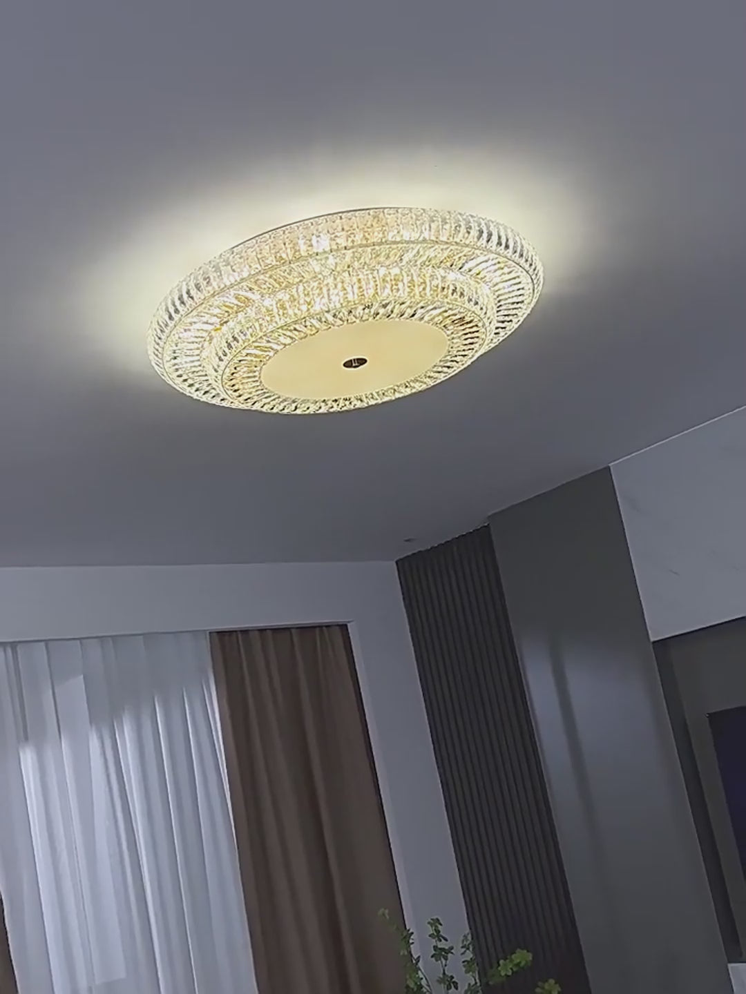 Golden round crystal living room ceiling light Crown Ceiling video