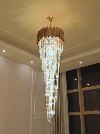 large staircase crystal chandelier